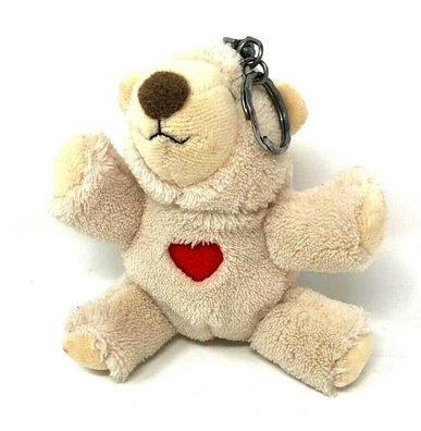 Mini Plüsch Teddybär Anhänger beige mit rotem Herz ca. 11 cm hoch (W42) (Gr. 11 cm)