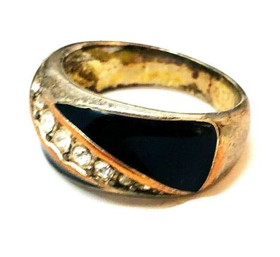 Goldfarbener Ring mit Steinen und schwarzem Muster - Ø 1,7 cm (innen) (K)