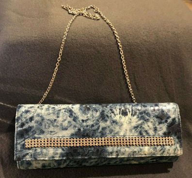 Edle Damen Clutch Abendtasche Blau Weiß glänzend mit Magnetknöpfen (140)