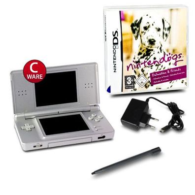 DS Lite Handheld Konsole silber #73C + Spiel Nintendogs - Dalmatiner & Friends