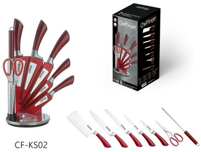 Messer Kochmesser Messerständer Messerset 8-tlg. rot Cheffinger CF-KS02
