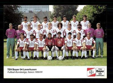 Mannschaftskarte Bayer Leverkusen 1990-91 ohne Unterschrift