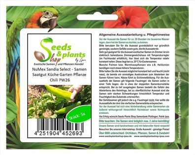 5x NuMex Sandia Select - Samen Saatgut Küche Garten Pflanze Chili PW26