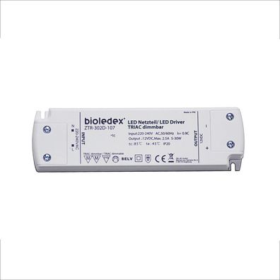 Bioledex 5-30W 12V DC LED Netzteil dimmbar TRIAC, 230VAC zu 12VDC Trafo