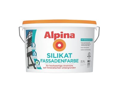 Alpina 2,5L Silikat Fassadenfarbe Weiß atmungsaktiv für mineralische Untergründe
