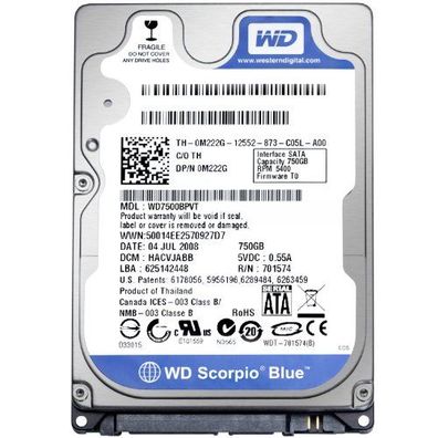 Western Digital WD7500BPVT Blue 750GB interne Festplatte (6,4 cm (2,5 Zoll), 5400rp