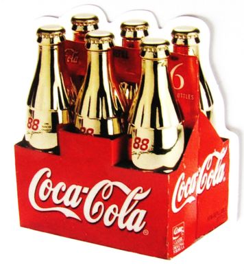 Coca Cola - Aufkleber - 6er Träger mit Flaschen - Motiv 097 - 70 x 59 mm
