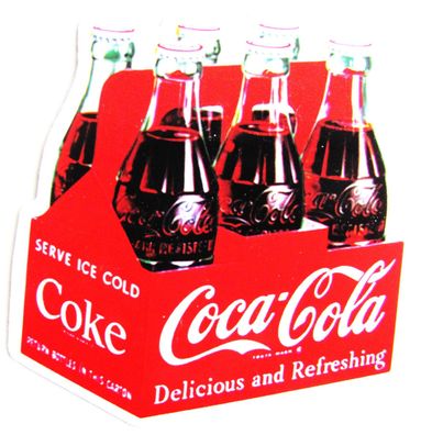 Coca Cola - Aufkleber - 6er Träger mit Flaschen - Motiv 120 - 64 x 58 mm