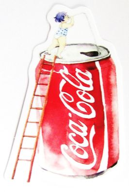 Coca Cola - Aufkleber - Dose mit Kind & Leiter - Motiv 086 - 66 x 43 mm