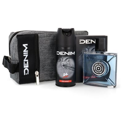 DENIM BLACK Geschenkset mit After Shave 100 ml, Deo Spray 150 ml & Bag