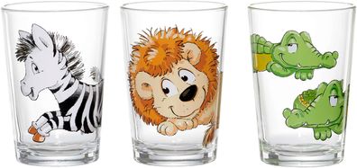R&B Trinkglas 3er Set Kindergeschirr Happy Zoo Tierkinder Glas transparent