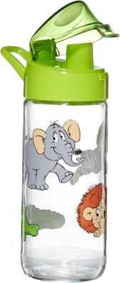 R&B Trinkflasche Kindergeschirr Happy Zoo Tierkinder Glas transparent 500 ml