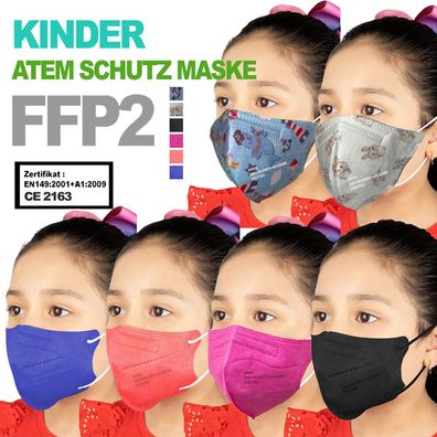 20 Stück FFP2 Kindermaske Bunte Farben 5-Lagig Mundschutz Masken CE Zertifiziert
