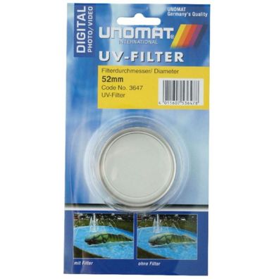 Unomat UVFilter 52mm UV Speerfilter Silber Digital für DSLR DSLM Objektiv Foto
