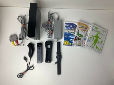 Nintendo Wii Konsole Paket Schwarz mit spiele Wii Fit Wii Resort Game Party 3