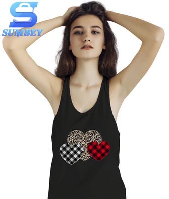 Tanktops Damen-Valentinstag Shirts Herzen Liebe Leopard Plaid Geschenk
