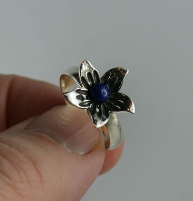 Sterling Silber Ring Blume mit Lapislazuli Größe 55 Lapis Lazuli aus Afghanistan