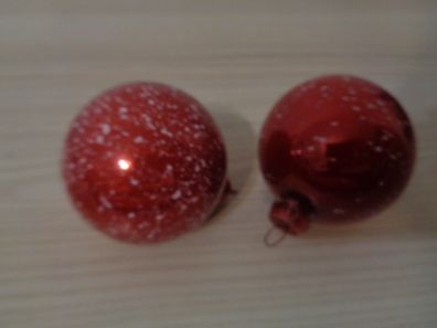 Christbaumschmuck, Baumbehang - 2 Weihnachtskugel rot mit Punkten
