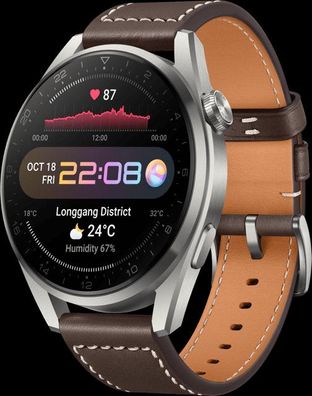 Huawei Watch 3 Pro Classic GLL-AL01 Titanium Gray-Brown Leather Strap - Neu