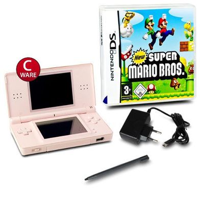 DS Lite Handheld Konsole rosa #74C + Ladekabel + Spiel New Super Mario Bros.