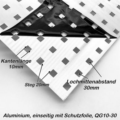 Aluminium Lochblech QG10-30 t=2mm Blech Wunschmaß möglich Abdeckung Zuschnitt