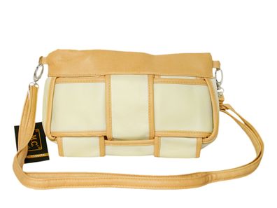 Handtasche Damen Tasche in Leder Optik Beige / Weiß aus Marc Chantal Kollektion