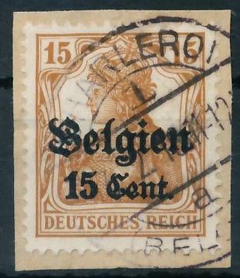 BES. 1WK Landespost Belgien Nr 15I gestempelt Briefstück X443272