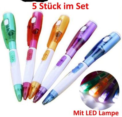 5 Kugelschreiber mit LED Lampe inkl. Batterie Mine austauschbar Gute Qualität
