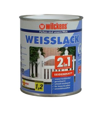 Wilckens 750 ml 2in1 Weisslack, Grund- & Deckanstrich, Acryl Weiß Seidenmatt