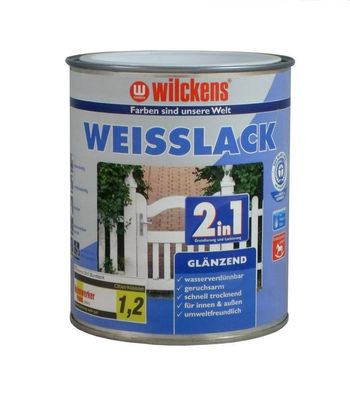 Wilckens 750 ml 2in1 Weisslack, Grund- & Deckanstrich, Acryl Weiß Glänzend