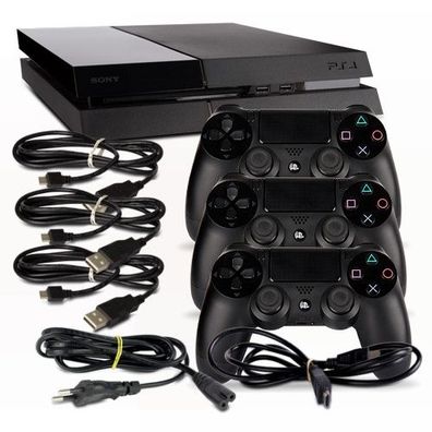 PS4 Konsole Modell Cuh-1004A 500Gb in Schwarz #38 + Stromkabel + HDMI + 3 Controll...