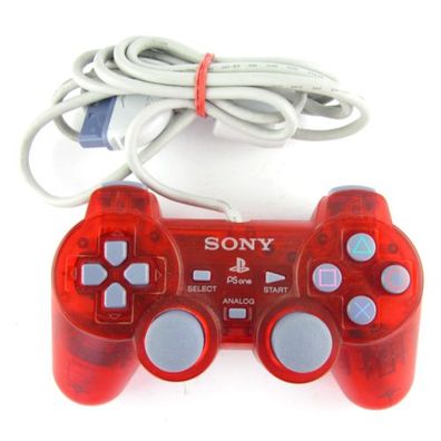 Original Psone - Playstation 1 Analog Controller mit 3D Sticks in Transparent Rot
