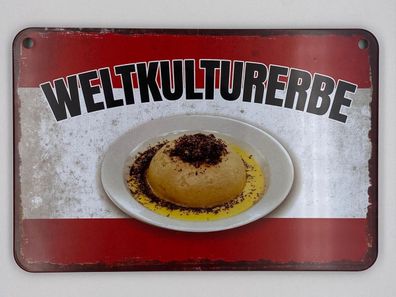 Blechschild 18 x 12 cm - Österreichisches Weltkulturerbe - Germknödel