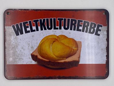 Blechschild 18 x 12 cm - Österreichisches Weltkulturerbe - Leberkäse Semmel