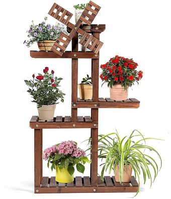 Pflanzenregal Blumenregal mit Windmühle Pflanzentreppe mehrstöckig Holzregal 5 Etagen