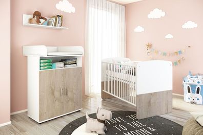 Babyzimmer Set Babybett Wickelkommode Wandregal Regal Kinderzimmerset Gitterbett