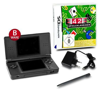 Nintendo DS Lite Handheld Konsole schwarz #70B + Kabel + Spiel 42 Spieleklassiker