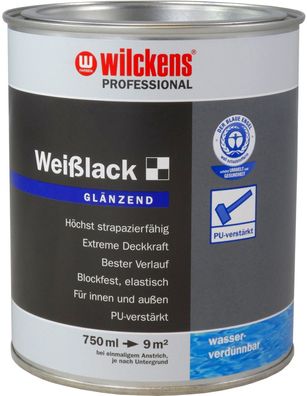 Wilckens 750 ml Professional Weißlack PU verstärkt, innen, außen, Weiß Glänzend