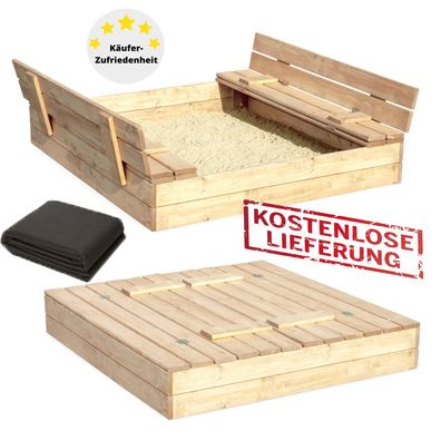 Sandkasten mit Sitzbänken 120x120cm GRATIS Deckel Kiefernholz Massivholz Natur Holz