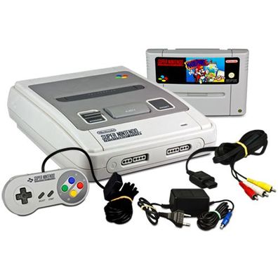 Original SUPER Nintendo - SNES Konsole + ALLE KABEL + Original Controller + MARIO ...
