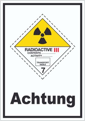 Aufkleber innenklebend radioaktive Stoffe Radioactive Achtung III-GELB