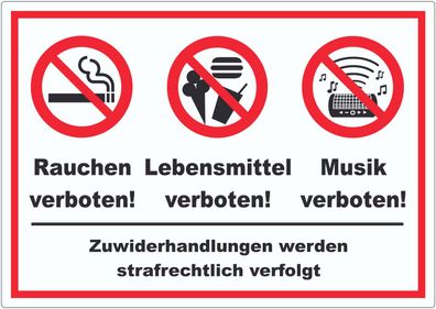 Aufkleber Essen Trinken Musik Rauchen verboten