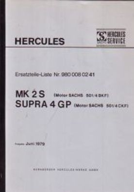Hercules Ersatzteilliste MK2S, Supra 4 GP Moped, Oldtimer