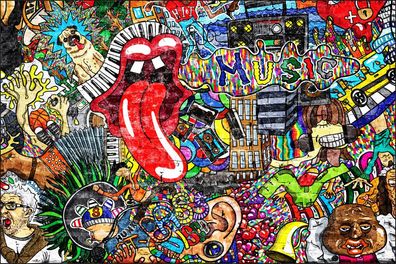 Muralo VINYL Fototapete XXL TAPETE musikalische Collage Graffiti 934