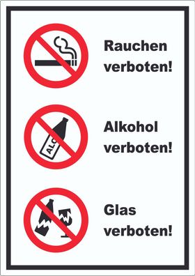 Aufkleber innenklebend Alkohol Rauchen Glas verboten