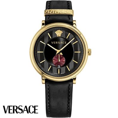 Versace VEBQ00519 V-Circle gold schwarz Leder Armband Uhr Herren NEU