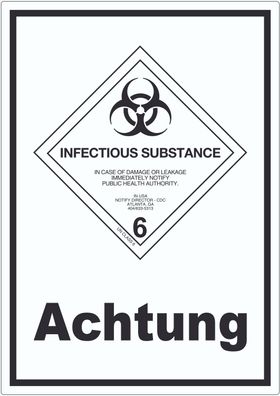 Aufkleber Ansteckungsgefahr Achtung Infectious Substance