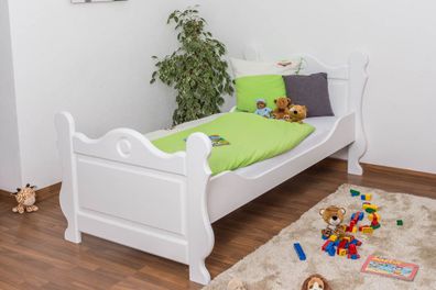 Kinderbett / Jugendbett Kiefer massiv Vollholz weiß lackiert 91, inkl. Lattenros