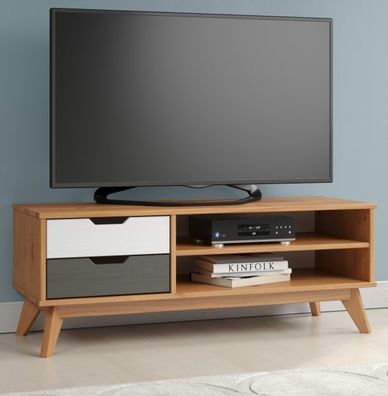 TV Lowboard Fernseher Unterschrank Kiefer massiv Board 110 cm Massivholz Scandik
