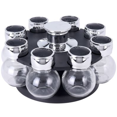 Gewürzkarussell mit 8 Gläsern und drehbarem Ständer Schwarz - EH Excellent Houseware
